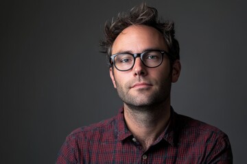 Obraz premium Confident Young Man in Glasses Posing Against a Dark Background
