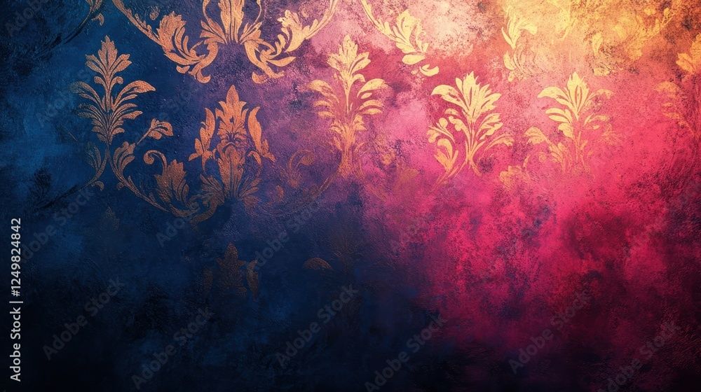 Poster elegant damask pattern on a textured background with gradient colors