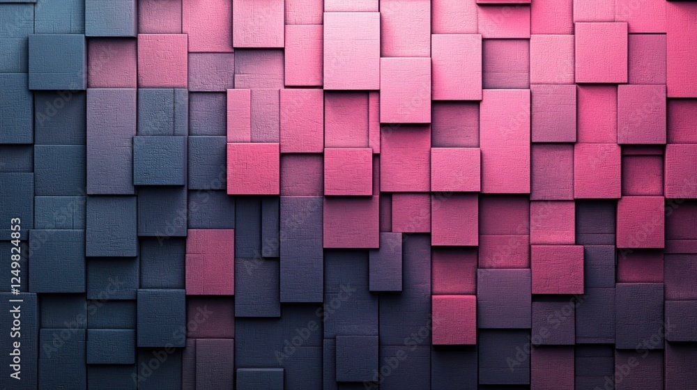 Poster abstract 3d textured blocks with gradient blue to pink color transition