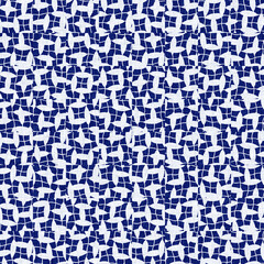 Japanese indigo geometric pattern. Irregular washed batik hand drawn textile for blue white all over print 