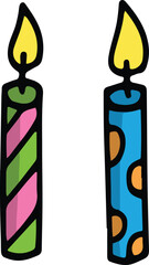 Colorful Birthday Candles with Flame Illustration

