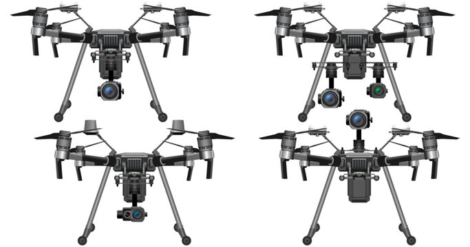 Professional Drones, Drone Illustrations, Drone Vectors - aerial photography or film from the sky with 4K resolution - why get a single drone vector when this file gives you 4 vectors