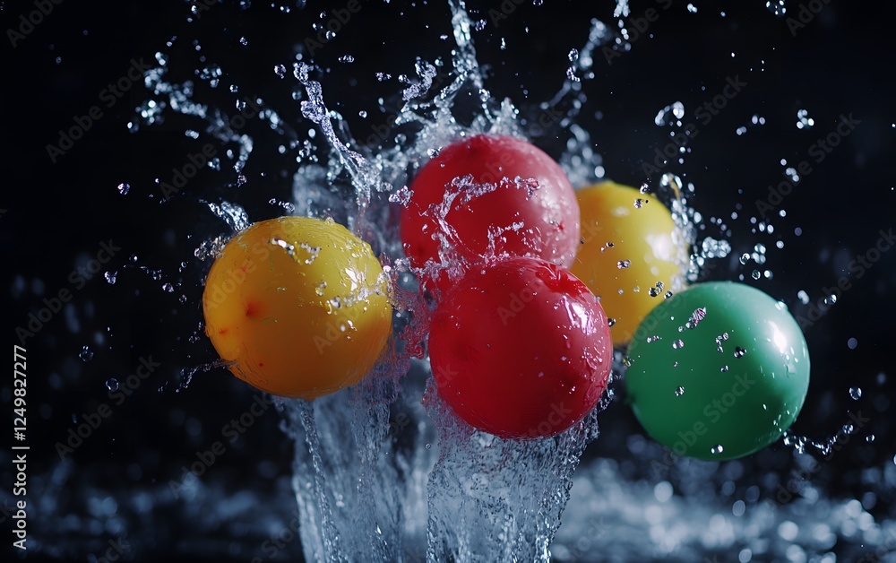 Aufkleber vibrant colored balls splash into water creating dynamic and energetic motion. a captivating display