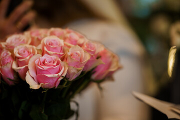 Romantic Bouquet of Pink Roses in a Softly Blurred Background