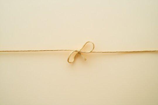 A single piece of twine tied in a bow on a beige background