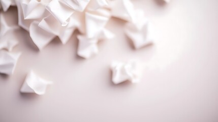 Close-up of crumpled white paper on a soft pastel background, creating a minimalist aesthetic