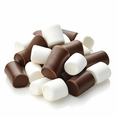 Chocolate-covered and plain marshmallows pile
