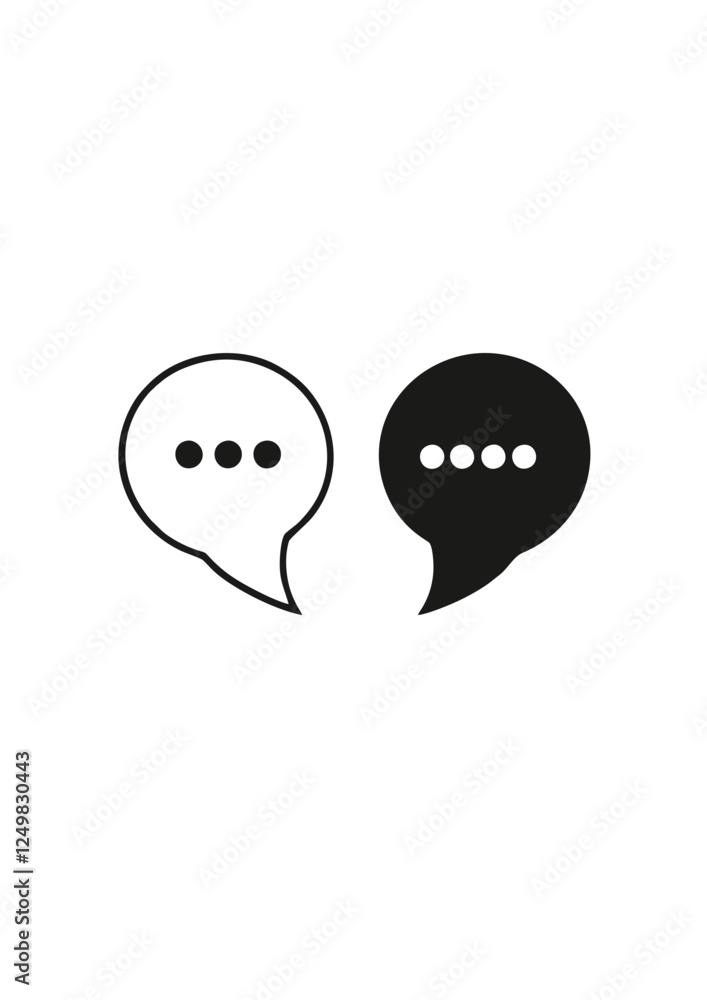 Poster speech bubbles icon in black and white style representing conversation on a clean background_3