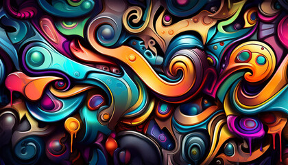 Fototapeta premium grafetti art, 1980's themed with spray-painted tags and street art elements in bright colors; urban, edgy, vibrant; use for posters, fabric, digital art 