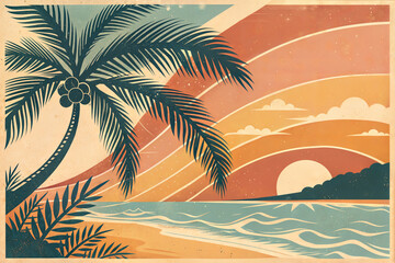Fototapeta premium Tropical sunset with palm trees by the beach