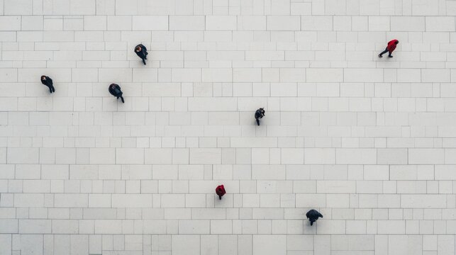 Aerial view People walking on city plaza, background pattern. Use Social distancing concept