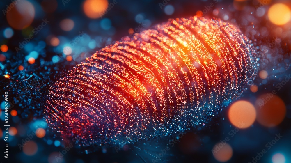 Poster macro view of a vibrant fingerprint with abstract glowing patterns
