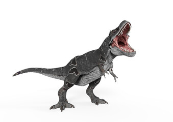 tyrannosaurus mcraeensis is angry and hungry in white background