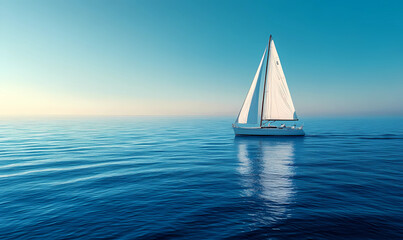 Fototapeta premium Sailboat Gliding Across the Open Ocean, Isolated on White Background for Luxury and Adventure