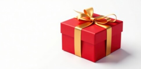 Obraz premium Red gift box, gold ribbon, isolated white background, red gift, wrapped, celebration