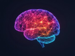 A vibrant, digital representation of a brain, showcasing neural connections in striking colors, symbolizing creativity and innovation.