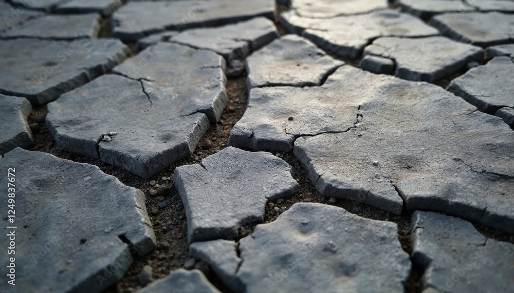 Poster closeup view of rough gray stone surface. cracked stone texture. uneven surface with irregular shape