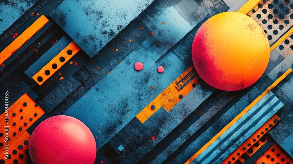 Poster modern geometric abstraction with spheres and angular shapes