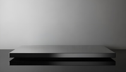 Minimalist metal platform on polished surface with neutral background
