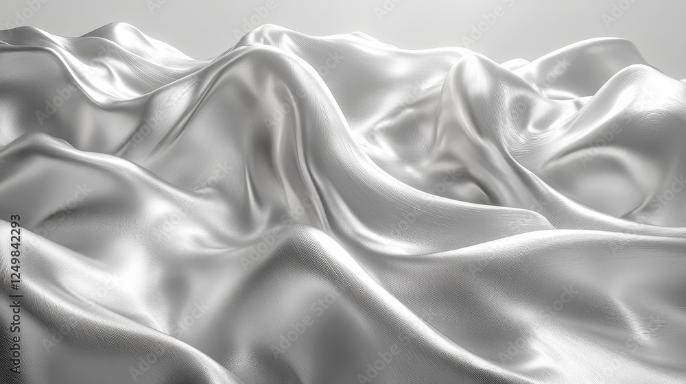 Poster a close-up view of elegantly draped silver fabric creating soft, flowing shapes.
