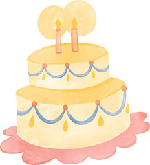 Watercolor birthday cake with candles illustration

