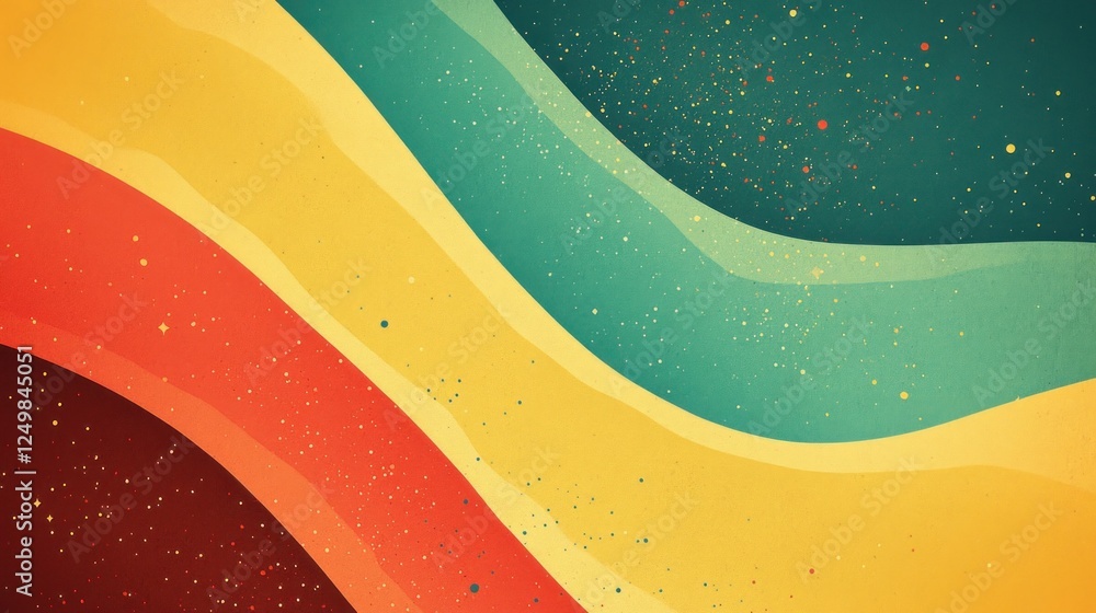 Poster retro wave pattern with textured layers and cosmic particle accents