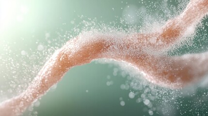 small particles, molecules and atoms on a large scale, seem to be alive on a pastel background.