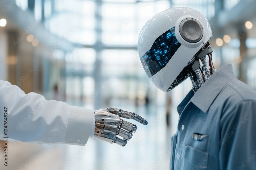 Poster interaction between humanoid robot and human in a modern technology setting