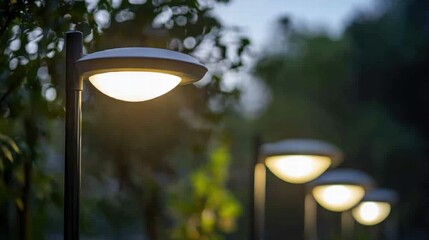 Elegant Street Lamps Illuminating Pathway in Serene Outdoor Setting