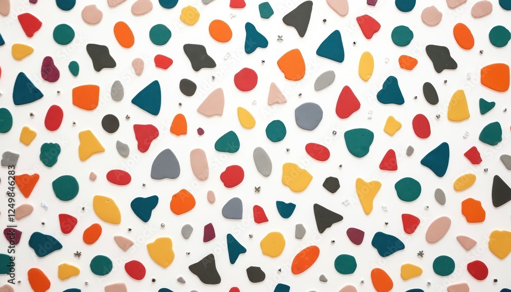 Poster colorful abstract pattern with various shapes, colors. geometric design creates modern, playful look