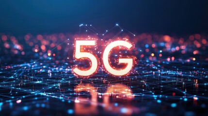 Futuristic 5G Technology Concept with Network Connections and Lights