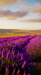 Fototapeta premium A field of lavender flowers in the middle of a field of purple flowers