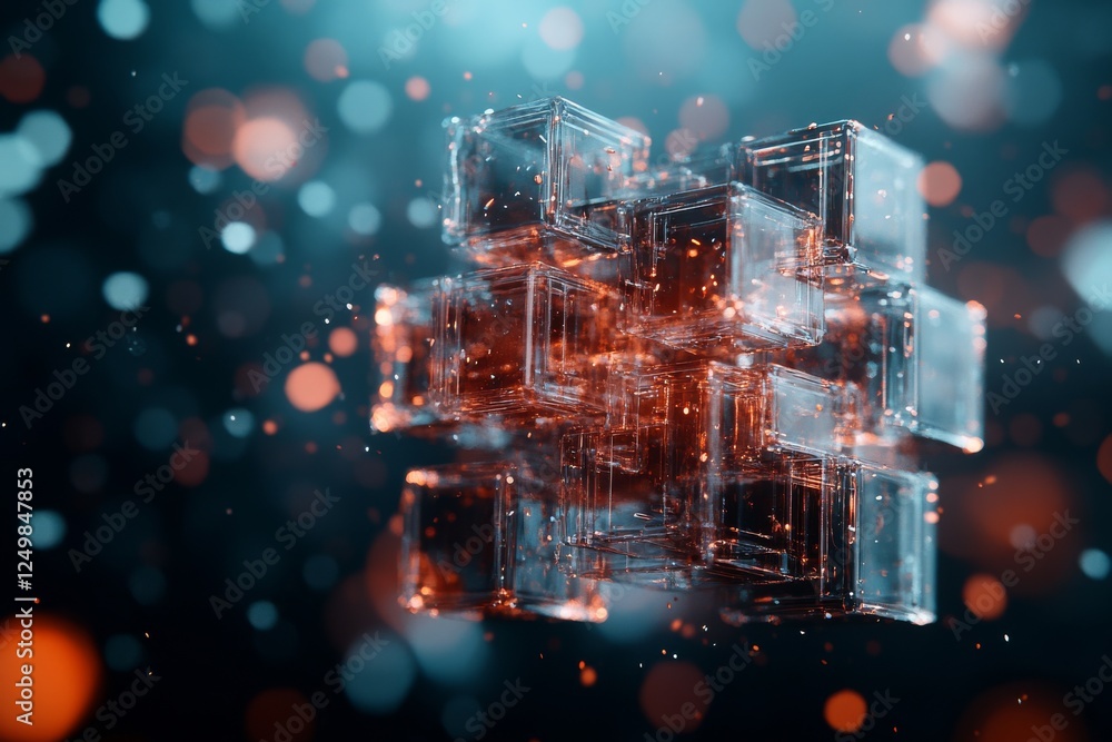 Aufkleber abstract arrangement of glowing cubes with shimmering particles in a digital space