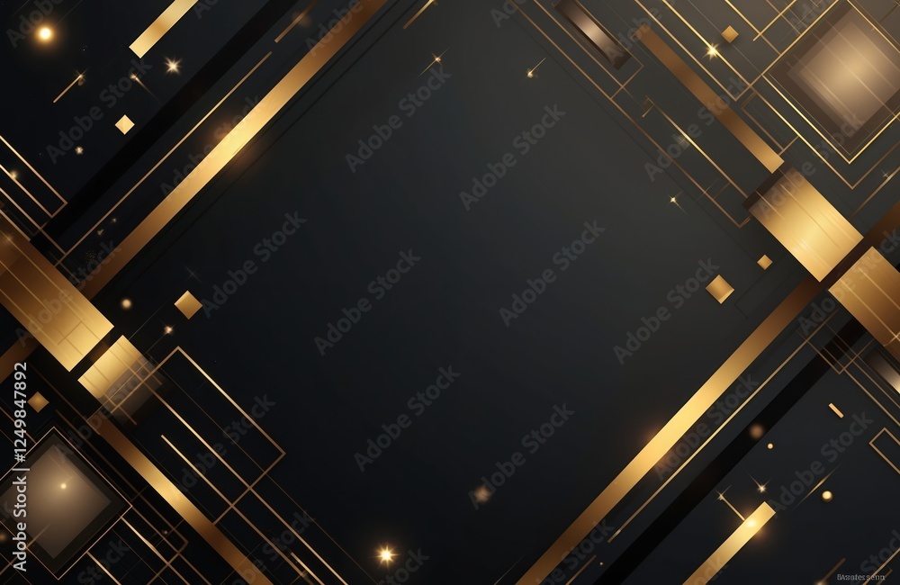 Poster modern abstract design with golden geometric shapes on dark background. luxury pattern with intersec