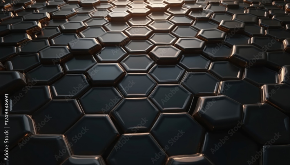 Poster abstract pattern with black hexagons. geometric design. modern tech background. black honeycomb text