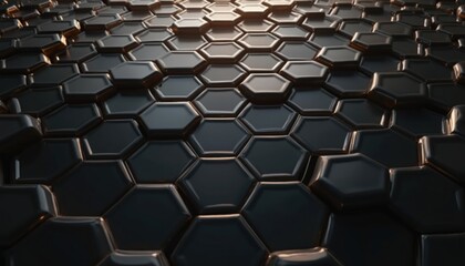 Fototapeta premium Abstract pattern with black hexagons. Geometric design. Modern tech background. Black honeycomb texture. 3D illustration. Possible use in tech or design projects. Seamless repeatable pattern.