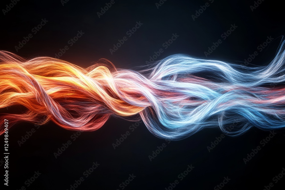 Poster flowing strands of vibrant color intertwine in a dynamic display of light and energy
