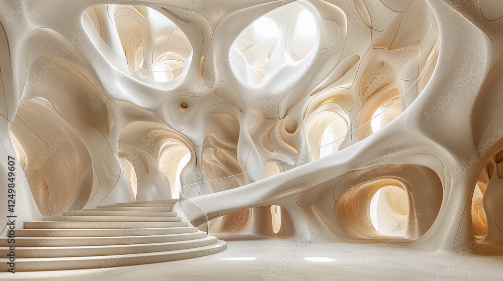 Poster futuristic organic architecture with fluid curved design..