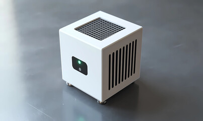 Small boxed air quality sensor with vents on each side, ideal for maintaining air quality in compact living areas