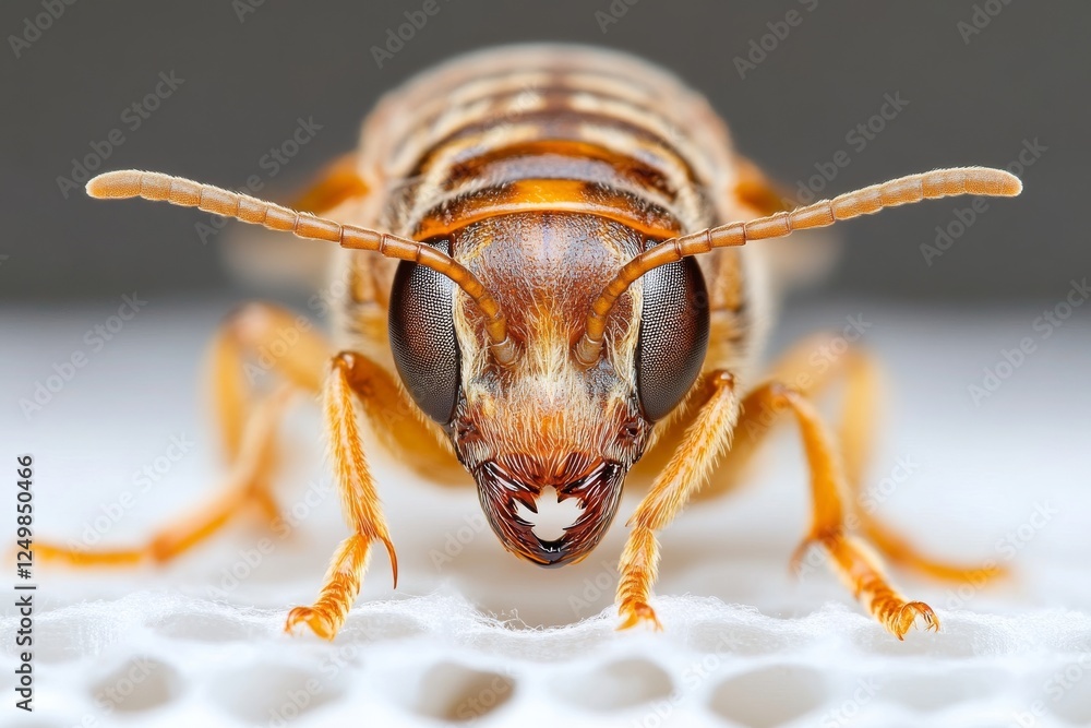 Aufkleber close-up view of a bee showing its intricate features and textures
