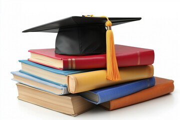 Grad hat and diploma with books