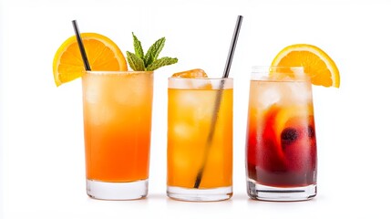 Three Colorful Cocktails On White Background