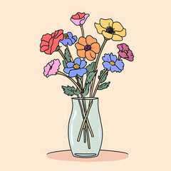 Vibrant Floral Arrangement in a Glass Vase on a Sunny Afternoon