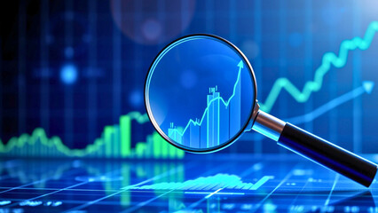 a magnifying glass hovering over an abstract digital financial chart.