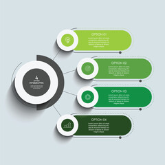 Business infographics. Chart with 4 steps, labels, options, circles. Vector infographic elements, circle chart infographic template