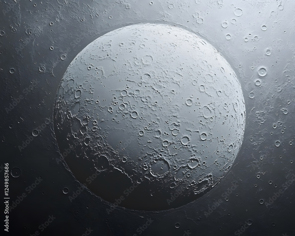 Poster close-up view of a lunar surface with craters and bright light showcasing intricate details