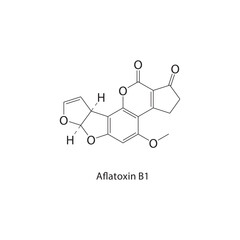 Aflatoxin B1 skeletal structure.Sulfur-Containing Compound compound schematic illustration. Simple diagram, chemical structure.