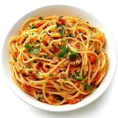 Spaghetti with tomato sauce, parsley garnish. Food photography for recipe blogs
