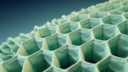 Obraz premium A detailed 3D render of a mint-green honeycomb structure with a shadow gradient, perfect for modern abstract backgrounds.