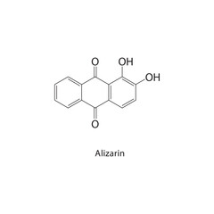 Alizarin skeletal structure.Organochlorine compound schematic illustration. Simple diagram, chemical structure.